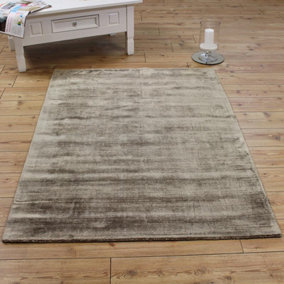 Brown Viscose Easy to clean Plain Handmade , Luxurious , Modern Rug for Living Room, Bedroom - 120cm X 170cm