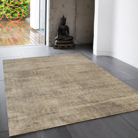Brown Viscose Easy to clean Plain Handmade , Luxurious , Modern Rug for Living Room, Bedroom - 240cm X 340cm