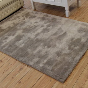 Brown Viscose , Wool Easy to clean Geometric Luxurious , Plain Modern , Wool Rug for Living Room, Bedroom - 160cm X 230cm