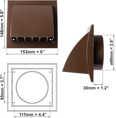 Brown Wall Outlet Duct Cowl 150mm x 150mm / 100mm