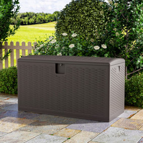 Brown Waterproof Plastic Large Outdoor Garden Storage Box Rattan Effect Deck Box 375 L
