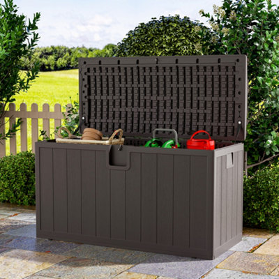 Brown Waterproof Plastic Large Outdoor Garden Storage Box Wood Effect Deck Box 397 L