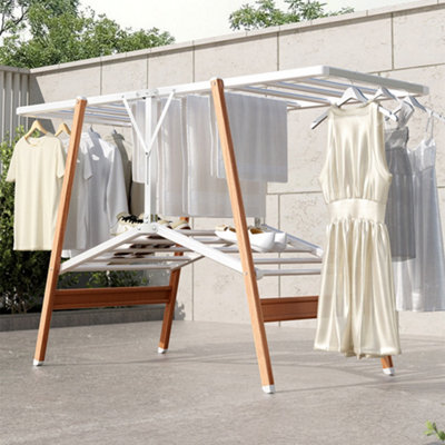 Brown & White Foldable Rack Aluminium Clothes Drying Rack Without Wheels