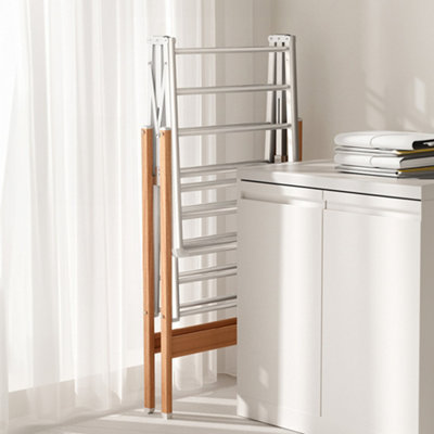 Brown & White Foldable Rack Aluminium Clothes Drying Rack Without Wheels