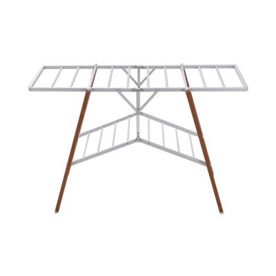 Brown & White Foldable Rack Aluminium Clothes Drying Rack Without Wheels