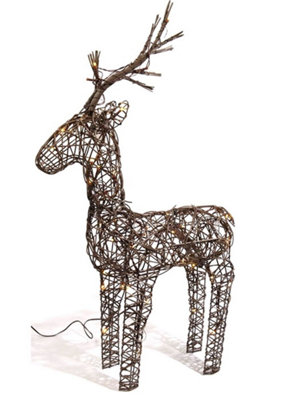 Brown Wicker Deer LED Christmas Reindeer Decoration 48 Warm White Lights 69cm