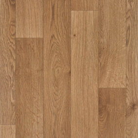 Brown Wood Effect Anti-Slip Vinyl Flooring For LivingRoom, Hallways, Kitchen, 2.3mm Thick Vinyl Sheet-2m(6'6") X 2m(6'6")-4m²