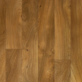 Brown Wood Effect Anti-Slip Vinyl Flooring For LivingRoom, Kitchen, 2.8mm Thick Cushion Backed Vinyl-3m(9'9") X 4m(13'1")-12m²