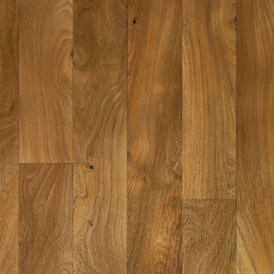 Brown Wood Effect Anti-Slip Vinyl Flooring For LivingRoom, Kitchen, 2.8mm Thick Cushion Backed Vinyl-4m(13'1") X 2m(6'6")-8m²