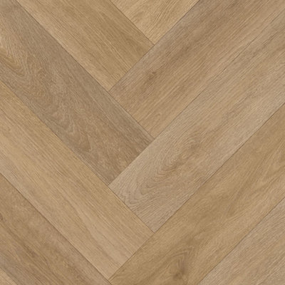 Brown Wood Effect Herringbone Vinyl Flooring For LivingRoom, Kitchen, 3