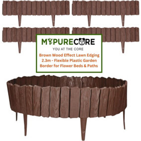 Brown Wood Effect Lawn Edging 2.3m Flexible Plastic Garden Border , Weather Resistant  Recyclable Palisade Easy Install Edging