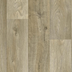 Brown Wood Effect Non Slip Vinyl Flooring For LivingRoom, Kitchen,1.90mm Thick Cushion Backed Vinyl Sheet-1m(3'3") X 2m(6'6")-2m²