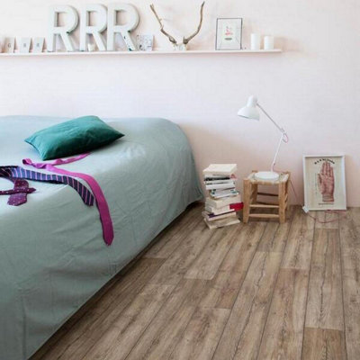 Brown Wood Effect Vinyl Flooring For LivingRoom, Hallway, Kitchen 2.0mmThick Cushion Backed-2m(6'6") X 2m(6'6")-4m²