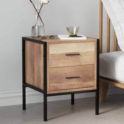 Brown Wooden 2 Drawers Bedside Table Cabinet Nightstand W 43 cm x D 40 cm x H 55 cm