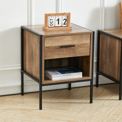 Brown Wooden Bedside Table Nightstand 1 Drawer Chest Cabinet with Storage Shelf 43cm (W) x 40cm (D) x 55cm (H)