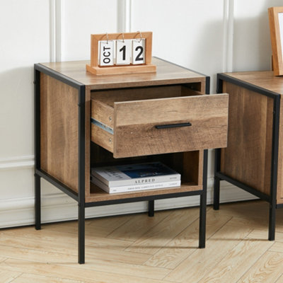 Brown Wooden Bedside Table Nightstand 1 Drawer Chest Cabinet with Storage Shelf 43cm (W) x 40cm (D) x 55cm (H)