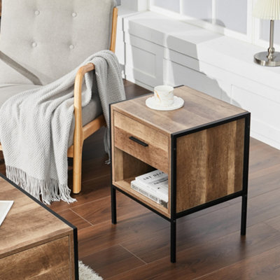 Brown Wooden Bedside Table Nightstand 1 Drawer Chest Cabinet with Storage Shelf 43cm (W) x 40cm (D) x 55cm (H)