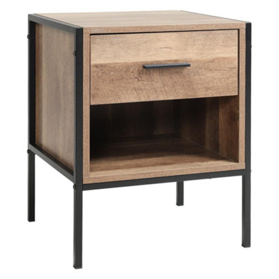 Brown Wooden Bedside Table Nightstand 1 Drawer Chest Cabinet with Storage Shelf 43cm (W) x 40cm (D) x 55cm (H)