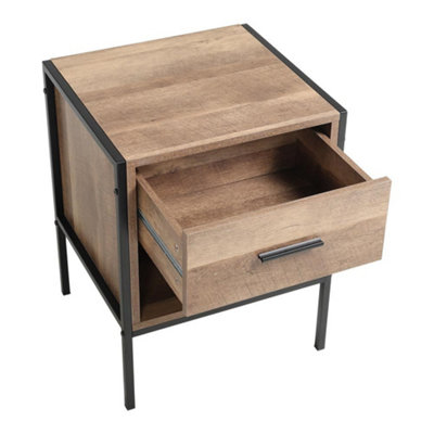 Brown Wooden Bedside Table Nightstand 1 Drawer Chest Cabinet with Storage Shelf 43cm (W) x 40cm (D) x 55cm (H)