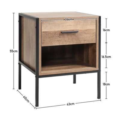 Brown Wooden Bedside Table Nightstand 1 Drawer Chest Cabinet with Storage Shelf 43cm (W) x 40cm (D) x 55cm (H)