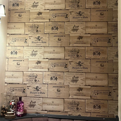 Brown Wooden Crates Wallpaper Vintage Retro Wine Box Wooden Textured Vinyl