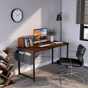 Brown Wooden Metal Computer Desk Writing Table Study Home Office With Storage Bag