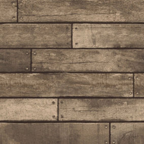Brown Wooden Plank Effect Wallpaper
