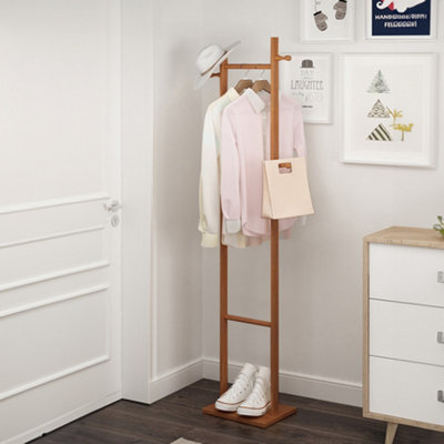 Brown Wooden Slim Clothing Rack with Hooks 33 x 24 x 161.5 cm DIY at B Q