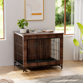 Brown Wooden Wire Dog Crate Pet Cage Dog Crate with Lock Door 740x540x590mm