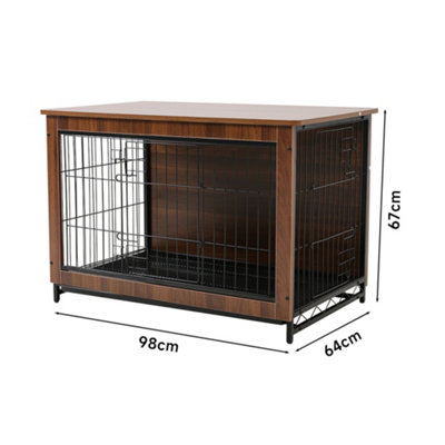 Brown Wooden Wire Dog Crate Pet Cage W 980 x D 640 x H 670 mm
