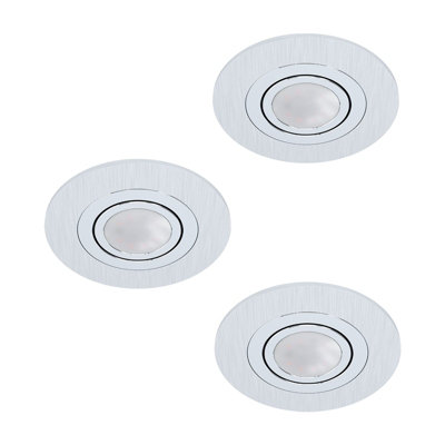 Brushed Aluminium Round 3-Pack Flush Ceiling Downlights with GU10 Bulbs