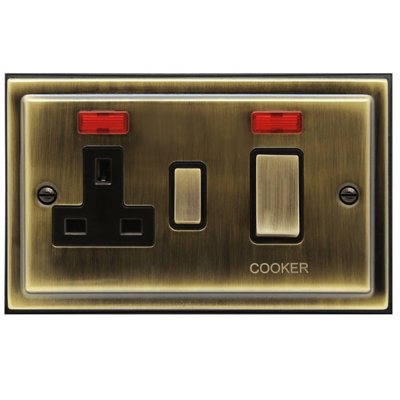 Brushed Antique Brass 45A Cooker Control Switch Unit With 13amp Socket ...