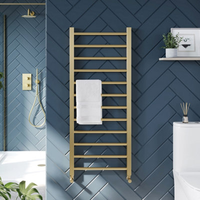 Brushed Brass 1200 x 500 Heated Towel Warmer Rail Radiator