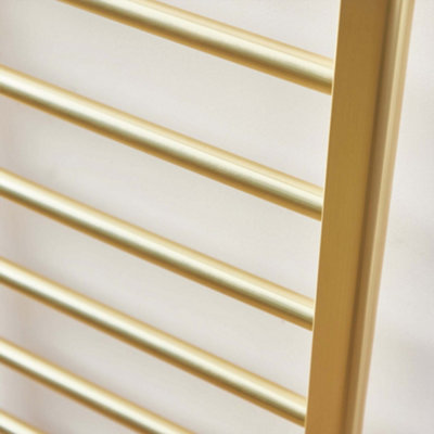 Brushed Brass 1200 x 500 Heated Towel Warmer Rail Radiator