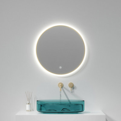 Brushed Brass 600mm Round Frame Mirror with Colour Change (13626) | DIY ...