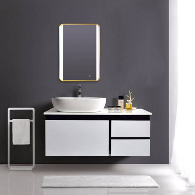 Brushed Brass 700mm x 500mm Frame Mirror with Colour Change (13624)
