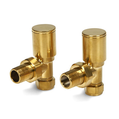 Brushed Brass Angled Manual Radiator Towel Rail Valve 15mm - 4