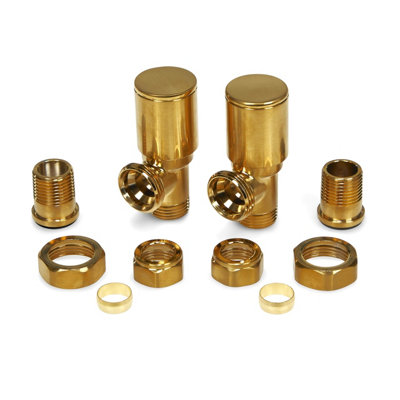 Brushed Brass Angled Manual Radiator Towel Rail Valve 15mm - 5