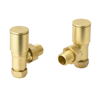 Brushed Brass Angled Radiator Valves Luxury Round Modern(Pair) | DIY at B&Q