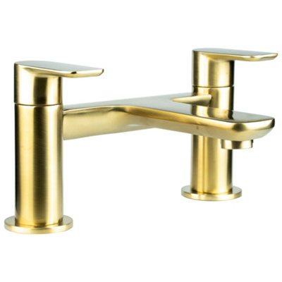 Brushed Brass Basin & Bath Filler Tap Including Bath Waste