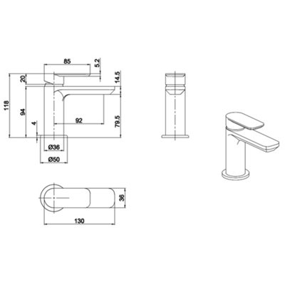 Brushed Brass Basin & Bath Filler Tap Including Bath Waste - 6