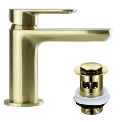 Brushed Brass Basin Tap Mono Mixer Modern Including Waste