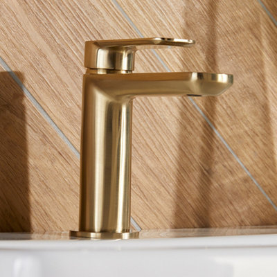 Brushed Brass Basin Tap Mono Mixer Modern Including Waste