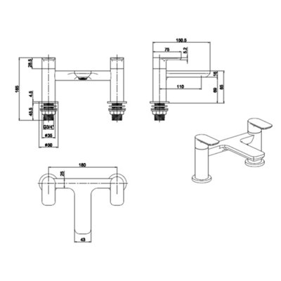 Brushed Brass Bath Filler Tap Dual Lever Luxury Finish - 3