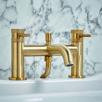 Brushed Brass Bath Shower Mixer Tap Premium Brassware Diamond Cut Handles