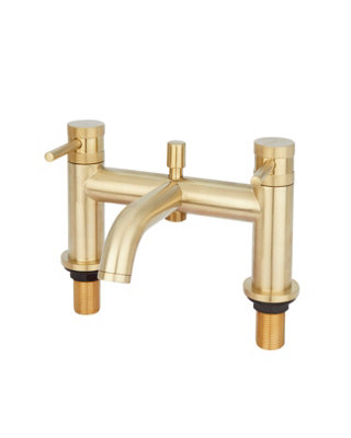 Brushed Brass Bath Shower Mixer Tap Premium Brassware Diamond Cut Handles - 4