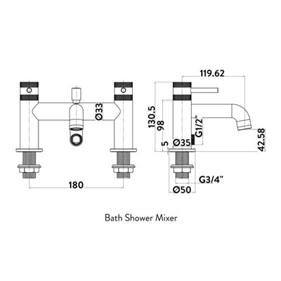 Brushed Brass Bath Shower Mixer Tap Premium Brassware Diamond Cut Handles - 5