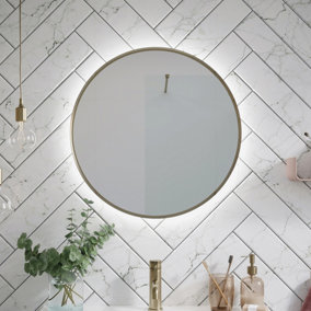 Brushed Brass Bathroom LED Illuminated Round Mirror 600mm