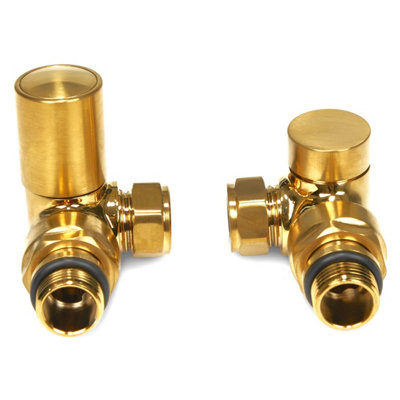 Brushed Brass Corner Manual Radiator Valve Pair - 3