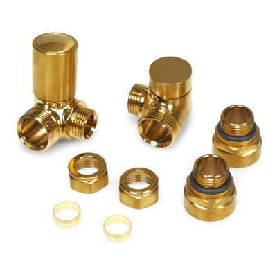 Brushed Brass Corner Manual Radiator Valve Pair - 4
